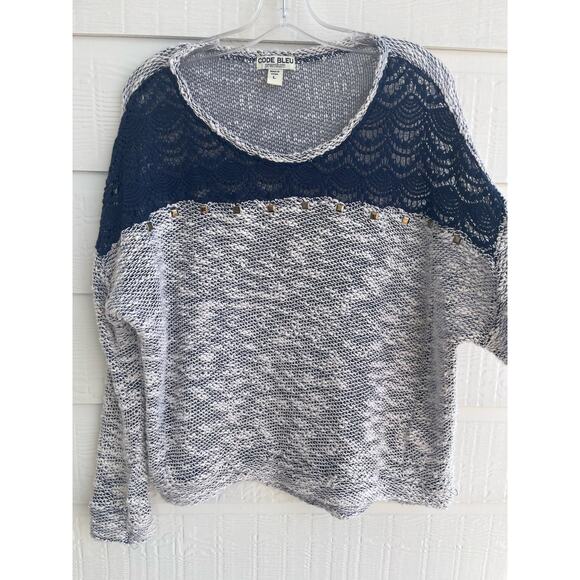 Code Blue  "Eliza" sweater LG Navy and gray with accents - Picture 6 of 7